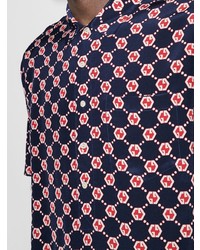 Chemise à manches courtes en soie imprimée noire Gucci