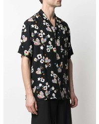 Chemise à manches courtes en soie imprimée noire Gucci