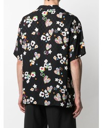 Chemise à manches courtes en soie imprimée noire Gucci