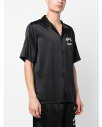 Chemise à manches courtes en soie imprimée noire Nahmias