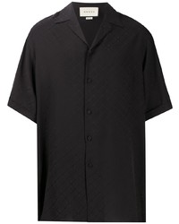 Chemise à manches courtes en soie imprimée noire Gucci