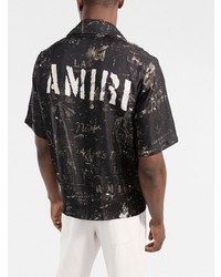 Chemise à manches courtes en soie imprimée noire Amiri