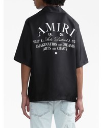 Chemise à manches courtes en soie imprimée noire Amiri