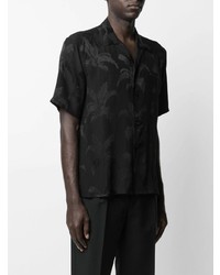 Chemise à manches courtes en soie imprimée noire Saint Laurent