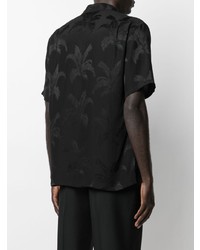 Chemise à manches courtes en soie imprimée noire Saint Laurent