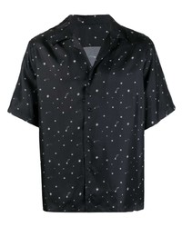 Chemise à manches courtes en soie imprimée noire Salvatore Santoro