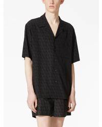 Chemise à manches courtes en soie imprimée noire Valentino Garavani