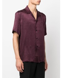 Chemise à manches courtes en soie imprimée pourpre foncé Saint Laurent