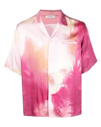 Chemise à manches courtes en soie imprimée rose Laneus