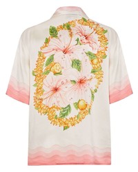 Chemise à manches courtes en soie imprimée rose Casablanca