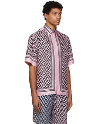 Chemise à manches courtes en soie imprimée rose Versace