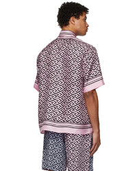 Chemise à manches courtes en soie imprimée rose Versace