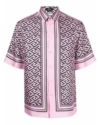 Chemise à manches courtes en soie imprimée rose Versace