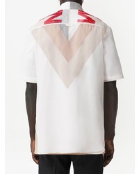 Chemise à manches courtes en soie imprimée rouge et blanc Burberry