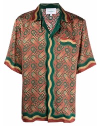 Chemise à manches courtes en soie imprimée rouge Casablanca
