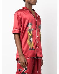 Chemise à manches courtes en soie imprimée rouge Haculla