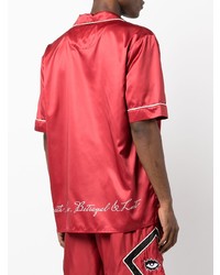 Chemise à manches courtes en soie imprimée rouge Haculla