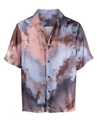 Chemise à manches courtes en soie imprimée tie-dye bleu clair