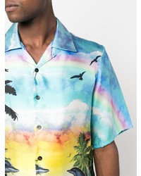 Chemise à manches courtes en soie imprimée turquoise Philipp Plein