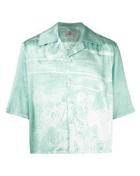 Chemise à manches courtes en soie imprimée vert menthe Necessity Sense