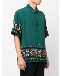 Chemise à manches courtes en soie imprimée verte Etro