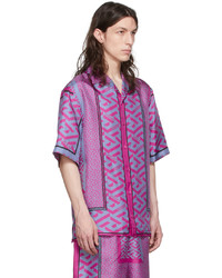 Chemise à manches courtes en soie imprimée violet clair Versace