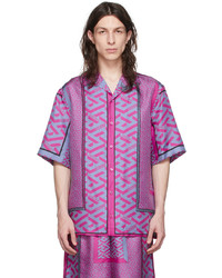 Chemise à manches courtes en soie imprimée violet clair Versace