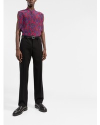 Chemise à manches courtes en soie imprimée violette Saint Laurent
