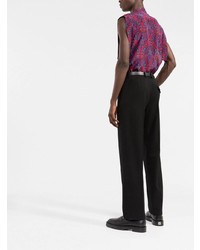 Chemise à manches courtes en soie imprimée violette Saint Laurent