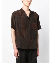 Chemise à manches courtes en soie marron foncé Ziggy Chen