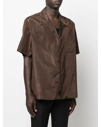 Chemise à manches courtes en soie marron foncé Valentino