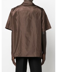 Chemise à manches courtes en soie marron foncé Valentino