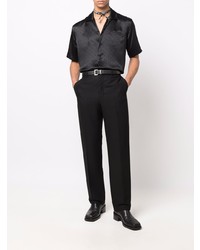 Chemise à manches courtes en soie noire Saint Laurent