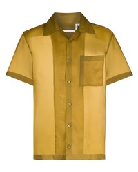 Chemise à manches courtes en soie olive Helmut Lang