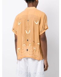 Chemise à manches courtes en soie ornée orange Bode