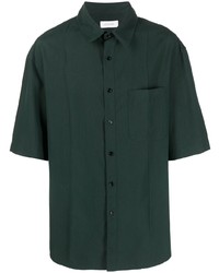 Chemise à manches courtes en soie vert foncé Lemaire