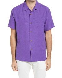 Chemise à manches courtes en soie violette