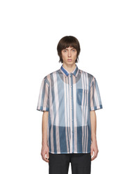 Chemise à manches courtes en tulle à rayures verticales bleu clair Oamc