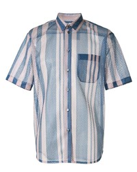 Chemise à manches courtes en tulle à rayures verticales bleu clair Oamc