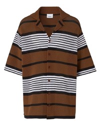 Chemise à manches courtes en tulle à rayures verticales marron Burberry