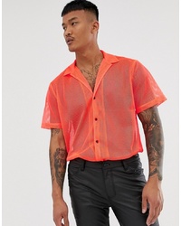 Chemise à manches courtes en tulle orange