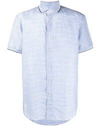 Chemise à manches courtes en vichy bleu clair Brioni