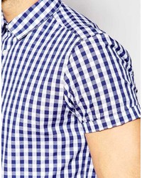 Chemise à manches courtes en vichy bleu marine et blanc Asos