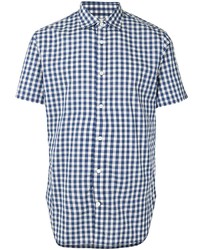 Chemise à manches courtes en vichy bleu marine et blanc Kent & Curwen