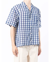 Chemise à manches courtes en vichy bleu marine et blanc Jacquemus