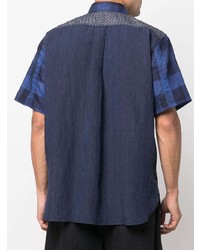 Chemise à manches courtes en vichy bleu marine Comme des Garcons