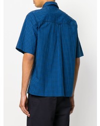 Chemise à manches courtes en vichy bleue AMI Alexandre Mattiussi