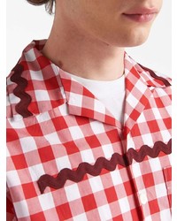 Chemise à manches courtes en vichy rouge Prada