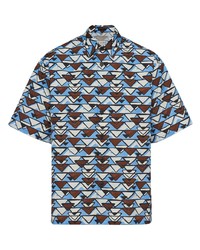 Chemise à manches courtes géométrique bleu clair Prada