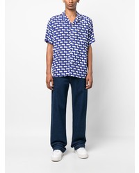 Chemise à manches courtes géométrique bleu marine OAS Company
